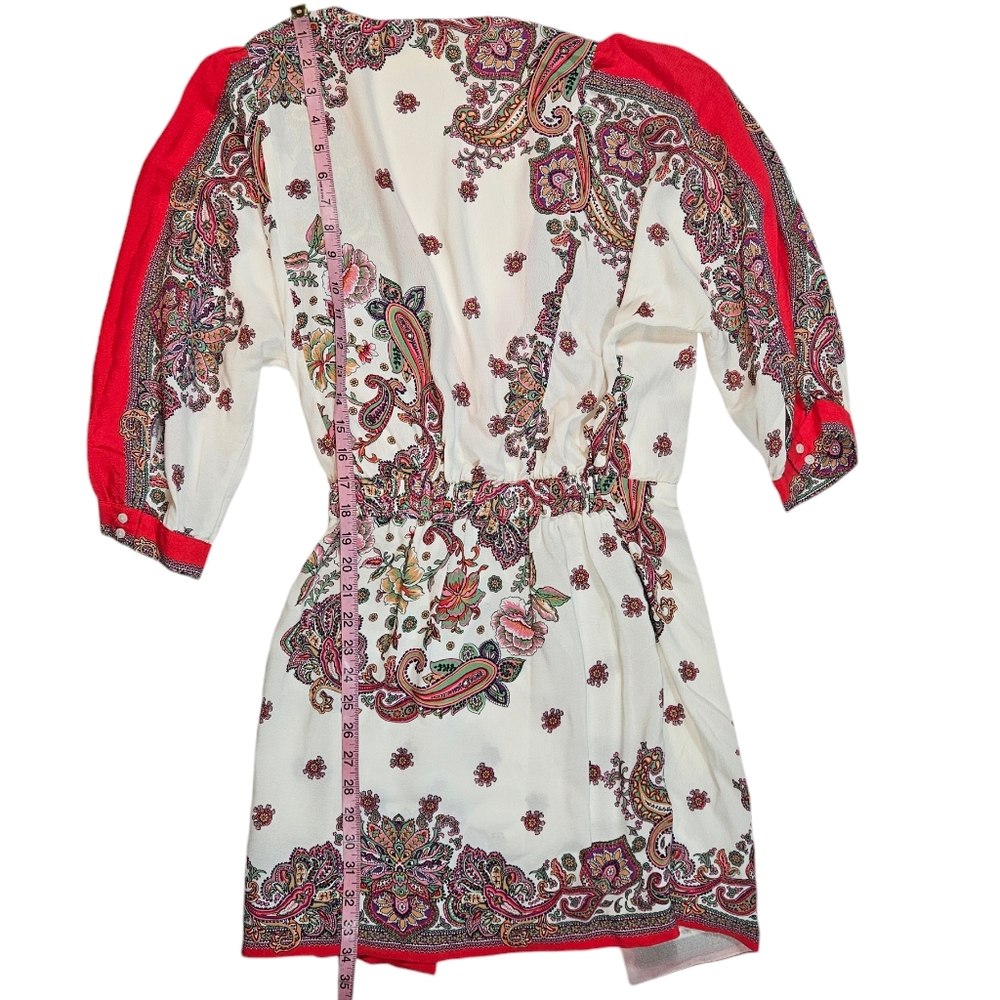 Zara Pink Paisley Floral Print Wrap Mini Dress Sz M Tie Waist Feminine Flirty - Picture 13 of 16